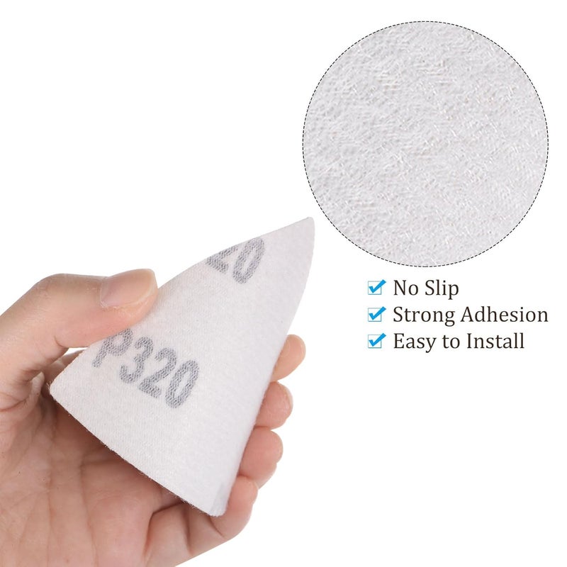 Kozelo 120pcs Mouse Sander Detail Sandpaper - [ 320 Grit, 3-1/8" ] Triangle Hook and Loop Assorted Sanding Pads Sheet for Wood Furniture Polishing Use | Aluminum Oxide Sandpaper - Image 5